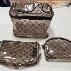 Lauren Ralph Lauren Cosmetic Bag Clear  Travel Pouch Green Label Set Of (3)